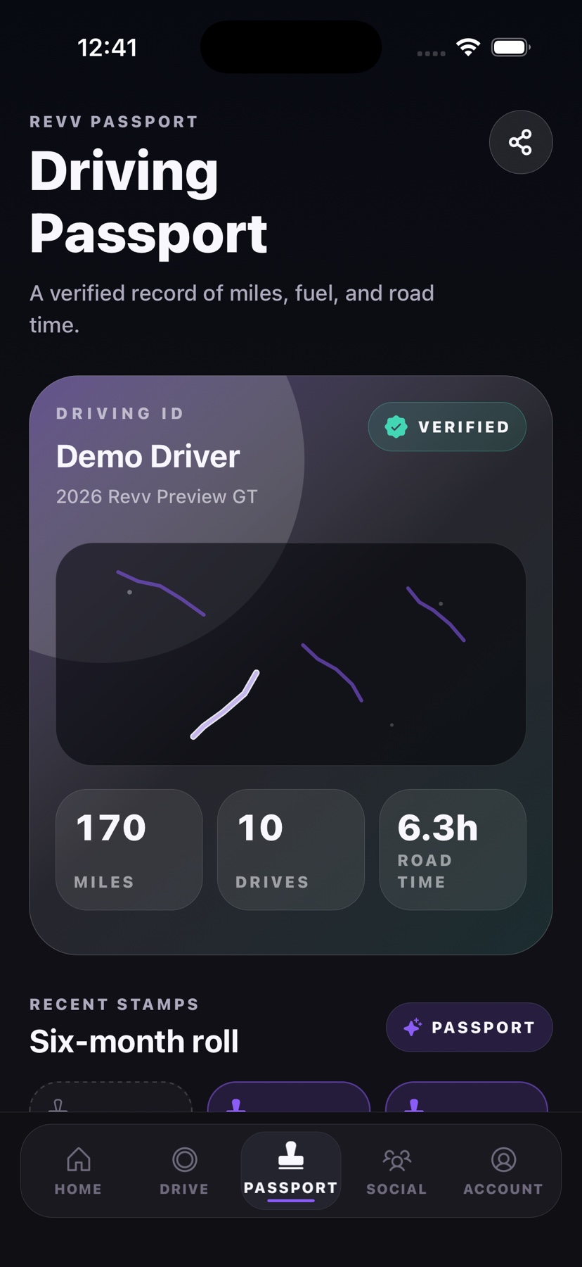 Revv driving passport screen